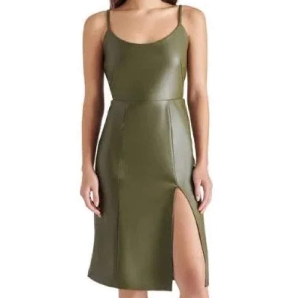 Steve Madden Giselle Faux Leather Sheath Dress in Olive Night